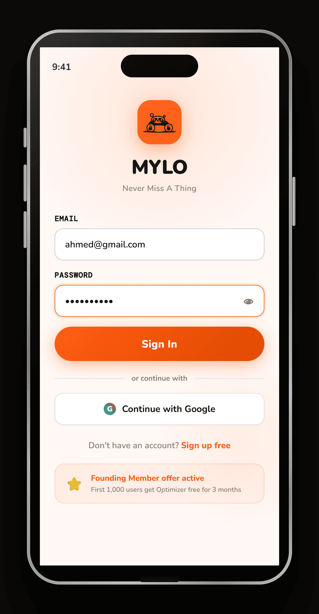 MYLO app: Sign In